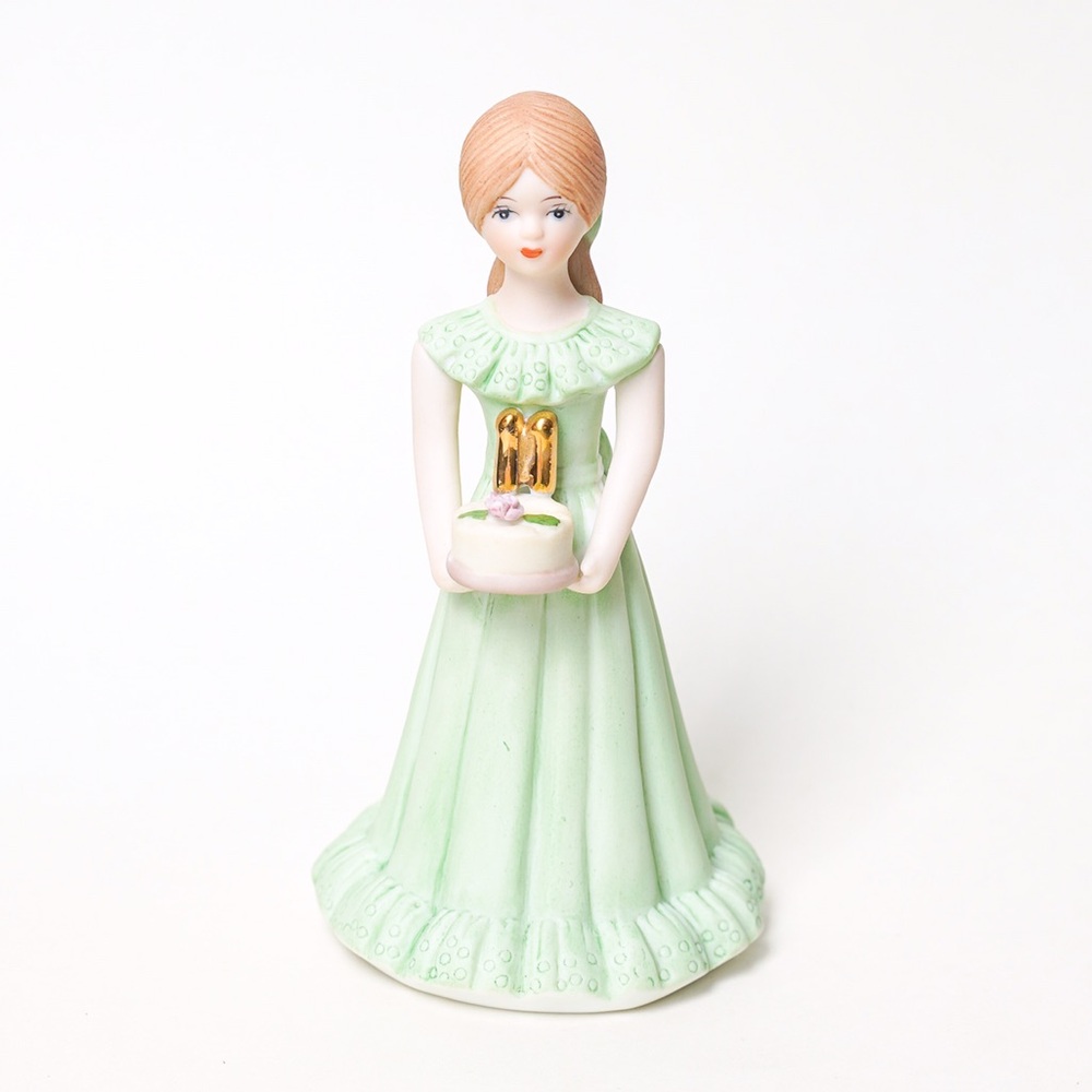 Growing Up Birthday Girl Green Dress Figurine Age 11 Brunette